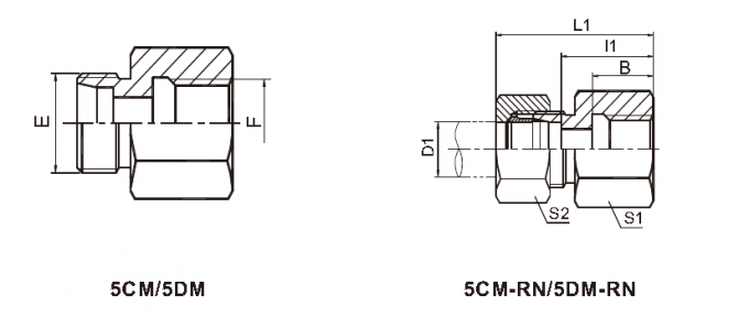 De metrische Hydraulische Vrouwelijke Montage DIN 3865 Vernikkelde 5CM/5DM van Bsp